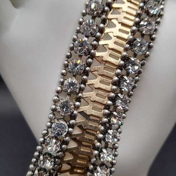 Stella & Dot Rhinestone Wide Bracelet, Two Rows Clear Rhinestones, 6 3/4 Inch - Picture 3 of 12